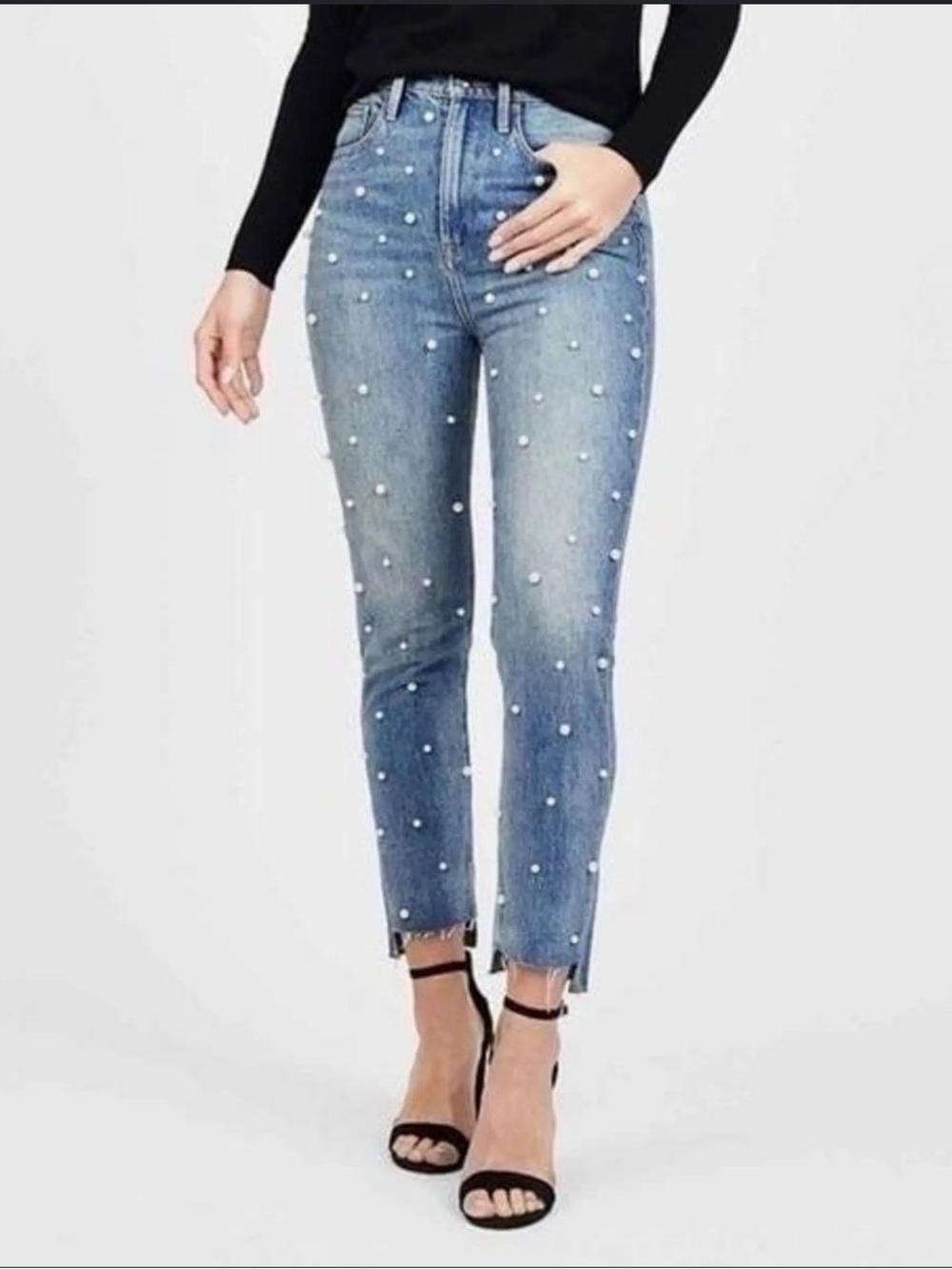 JUICY COUTURE Black Label Pearl Studded Preppy Girlfriend Hi Rise Jeans Sz 24